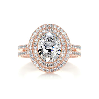 Bague de fiançailles en moissanite à taille ovale de 3 carats avec double halo de style 2 diamants