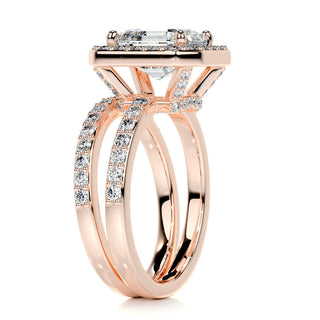 Ensemble de mariage en diamants Asscher Halo &amp; Pave F-VS CVD de 1,05 ct