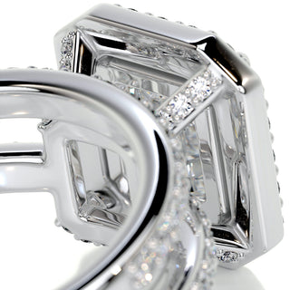 Conjunto nupcial de diamantes sueltos Asscher Halo &amp; Pavé F-VS de 1,05 quilates