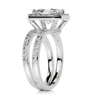 Ensemble de mariage en diamants Asscher Halo &amp; Pave F-VS de 1,05 ct