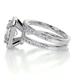 Ensemble de mariage en diamants Asscher Halo &amp; Pave F-VS CVD de 1,05 ct