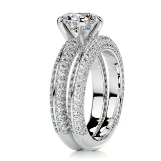 Ensemble de mariage avec solitaire rond et pavé de diamants F-VS CVD de 2,0 ct