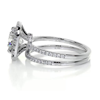 2.0 CT Round Shaped  F-VS Loose Diamond Bridal Set With Halo & Pave Setting