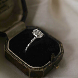 1.60Ct Oval Pave Moissanite Diamond Four Prong Engagement Ring