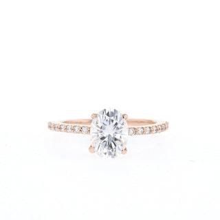 1.60Ct Oval Pave Moissanite Diamond Four Prong Engagement Ring