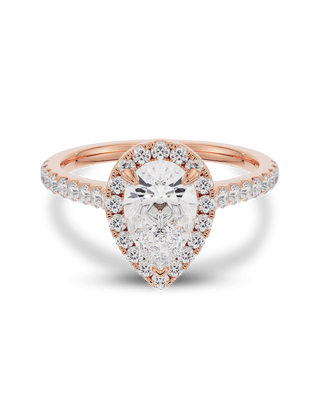 Bague de fiançailles avec halo et pavé de diamants en forme de poire CVD de 1,5 à 3,5 ct