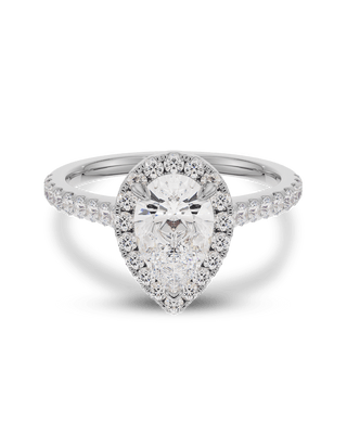 Bague de fiançailles avec halo et pavé de diamants en forme de poire CVD de 1,5 à 3,5 ct