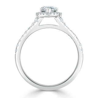 Bague de fiançailles à tige fendue avec halo en moissanite en forme de poire de 0,75 ct