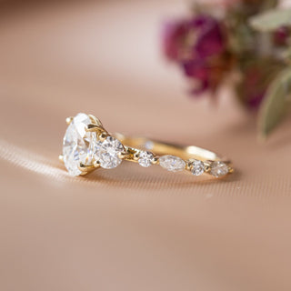 1.33CT Oval Cut Marquise Moissanite Engagement Ring in 14K Yellow Gold - ELITE CARAT