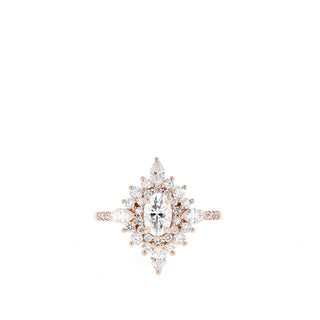 Bague de fiançailles en diamants Moissanite pavés à double halo ovale de 0,55 ct