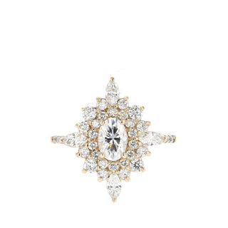 Bague de fiançailles en diamants Moissanite pavés à double halo ovale de 0,55 ct