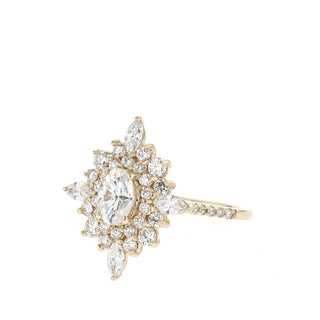 Bague de fiançailles en diamants Moissanite pavés à double halo ovale de 0,55 ct