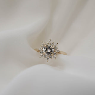 1.05CT Round Cluster Moissanite Diamond Floral Engagement Ring In Solid Gold