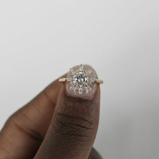 Bague de fiançailles florale en or massif avec diamants en moissanite ronde de 1,05 ct