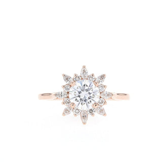 1.05CT Round Cluster Moissanite Diamond Floral Engagement Ring In Solid Gold