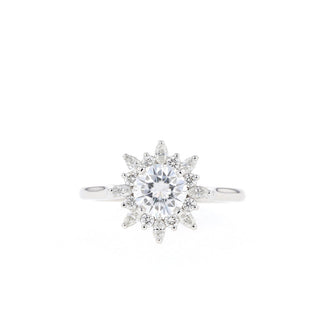 1.05CT Round Cluster Moissanite Diamond Floral Engagement Ring In Solid Gold