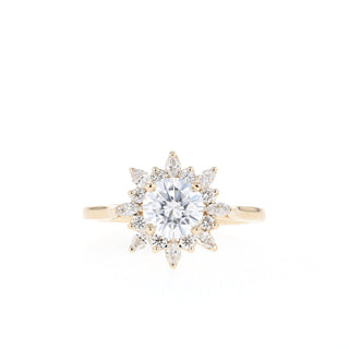 1.05CT Round Cluster Moissanite Diamond Floral Engagement Ring In Solid Gold