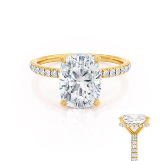 2.30 CT Elongated Cushion Shaped Moissanite Hidden Halo Style Engagement Ring