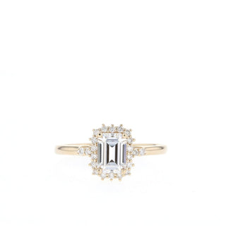 1.00CT Emerald Cut Halo Moissanite Diamond Engagement Ring - ELITE CARAT