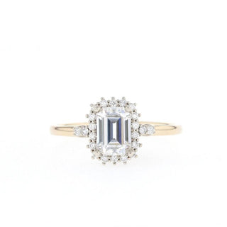 1.00CT Emerald Cut Halo Moissanite Diamond Engagement Ring - ELITE CARAT