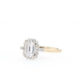 1.00CT Emerald Cut Halo Moissanite Diamond Engagement Ring - ELITE CARAT