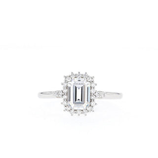 1.00CT Emerald Cut Halo Moissanite Diamond Engagement Ring - ELITE CARAT