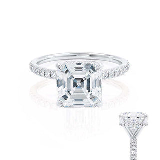 1.30 CT Asscher Shaped Hidden Halo Moissanite Engagement Ring