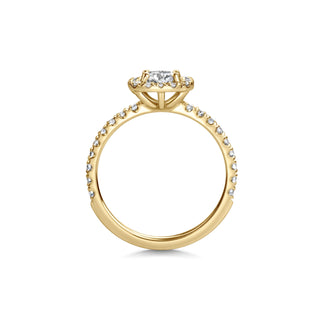 Anillo de compromiso con halo y pavé de diamantes de talla cojín de 0,5 y 0,6 ct con claridad F-VS1