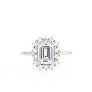 1.70CT Emerald Cut Halo Moissanite Diamond Solitaire Engagement Ring