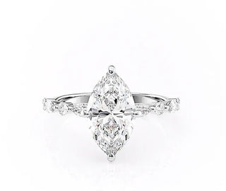 Bague de fiançailles en moissanite solitaire taille marquise de 1,58 ct sertie pavée