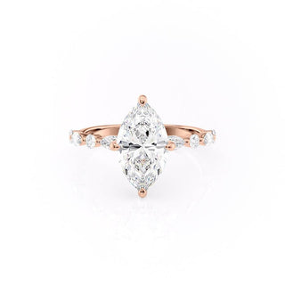 1.58 CT Marquise Shaped Moissanite Hidden Halo Engagement Ring