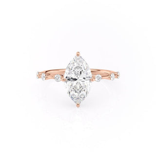 Bague de fiançailles délicate solitaire taille marquise de 1,58 ct avec monture halo cachée