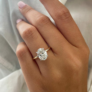 2.72 CT Oval Solitaire & Hidden Halo Moissanite Engagement Ring