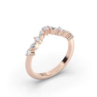 Alliance de mariage en forme de V avec diamants marquise et ronds E-VS1 de 0,30 carat