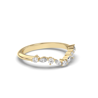 Alliance de mariage en forme de V avec diamants marquise et ronds E-VS1 de 0,30 carat