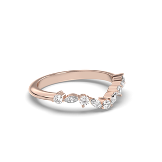 Alliance de mariage en forme de V avec diamants marquise et ronds E-VS1 de 0,30 carat