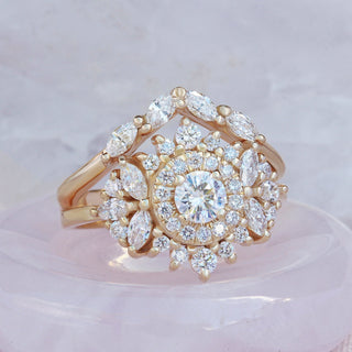 Bague de fiançailles avec double halo de diamants ronds F-VS1 de 0,30 et 0,80 ct