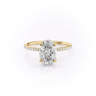 Bague de fiançailles avec halo caché en diamant CVD ovale de 1,50 à 3,50 ct avec sertissage pavé