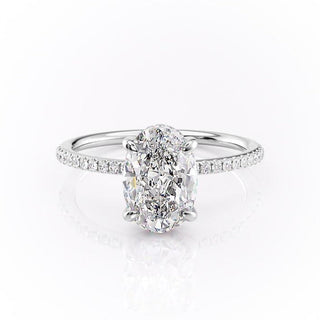 Bague de fiançailles avec halo caché en moissanite de forme ovale de 2,10 ct