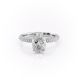 2.10 CT Oval Cut Solitaire 3 Side Pave Set Moissanite Engagement Ring