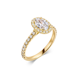 Anillo de compromiso con halo de diamantes y engaste pavé de 0,7 ct en forma ovalada F-VS1