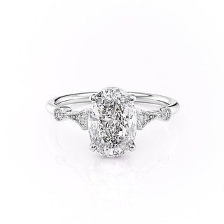 1.91 CT Oval Cut Solitaire Milgrain Pave Set Moissanite Engagement Ring