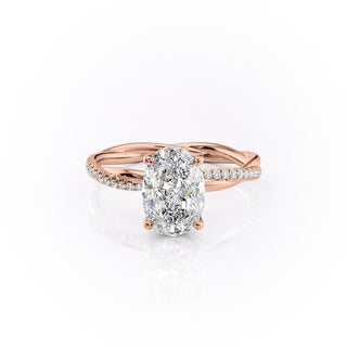 Bague de fiançailles en moissanite avec solitaire ovale et sertissage pavé torsadé 2.10