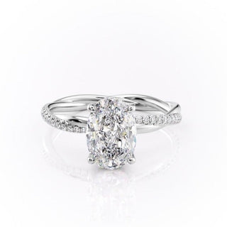 Bague de fiançailles en moissanite avec solitaire ovale et sertissage pavé torsadé 2.10