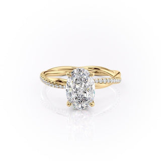 Bague de fiançailles en moissanite avec solitaire ovale et sertissage pavé torsadé 2.10