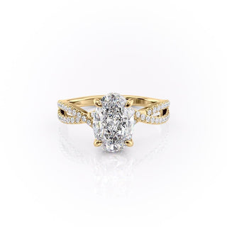 Bague de fiançailles en moissanite avec solitaire ovale de 2,10 ct et serti pavé croisé