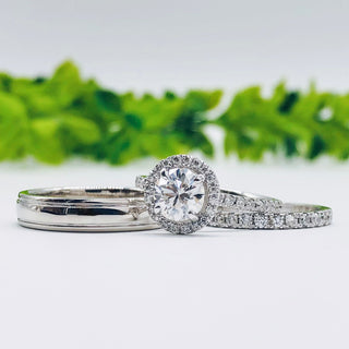 Bague de fiançailles avec halo de diamants et moissanite ronde de 1,5 ct