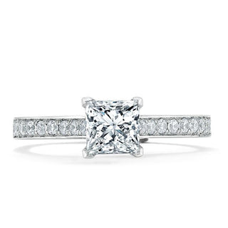 Bague de fiançailles en moissanite solitaire taille princesse 1,0 ct sertie pavée