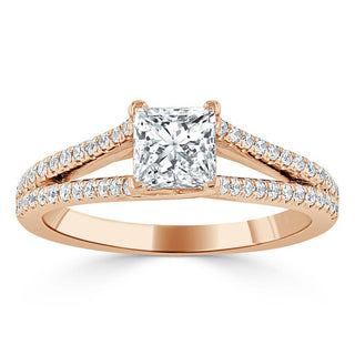 Bague de fiançailles avec solitaire en moissanite de forme princesse de 1,0 ct à tige fendue