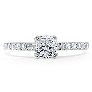 Bague de fiançailles solitaire en moissanite taille coussin de 0,75 ct avec sertissage pavé